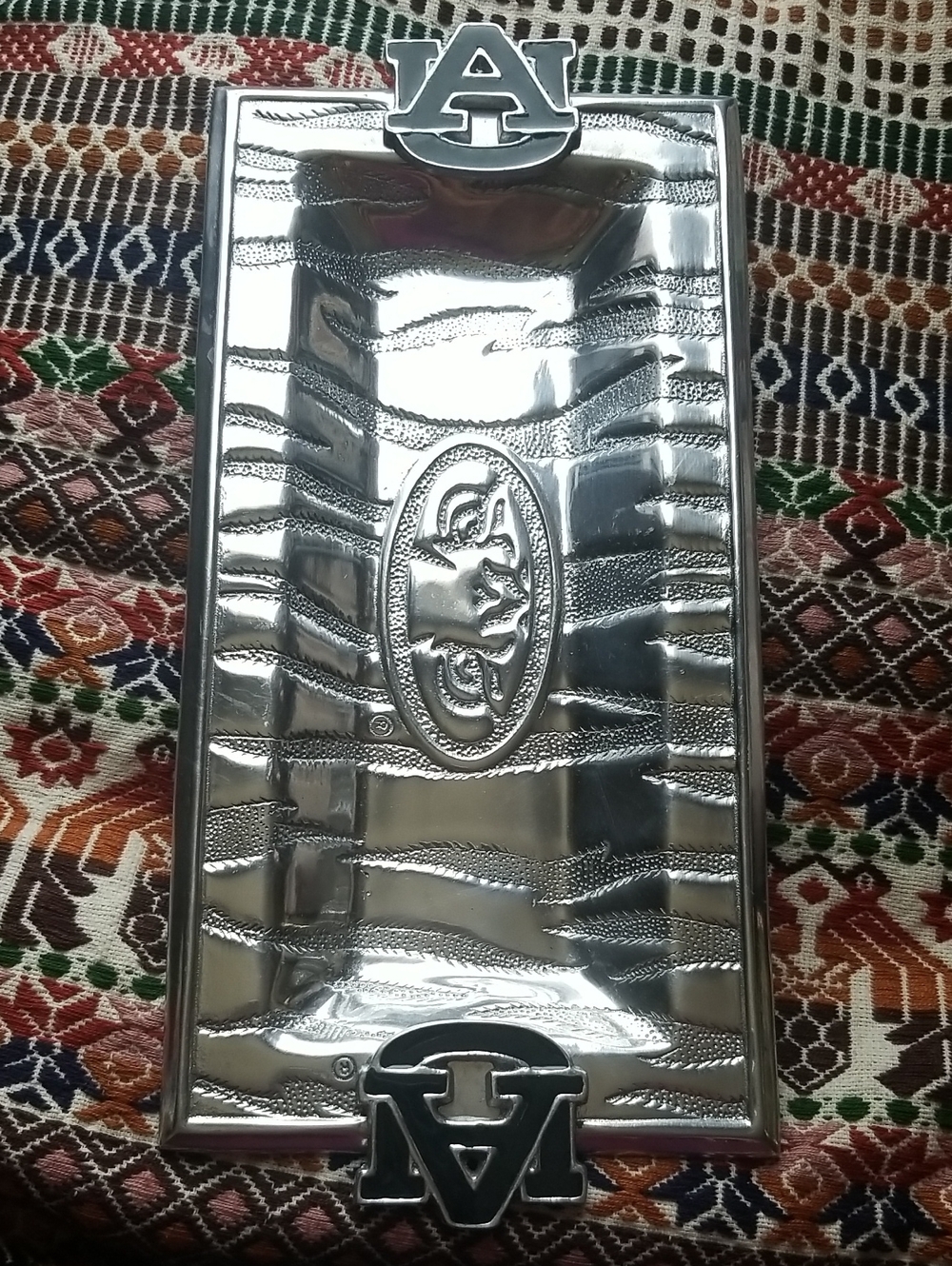 Arthur Court Silver Polished Metal Phone Tray with Team Emblems